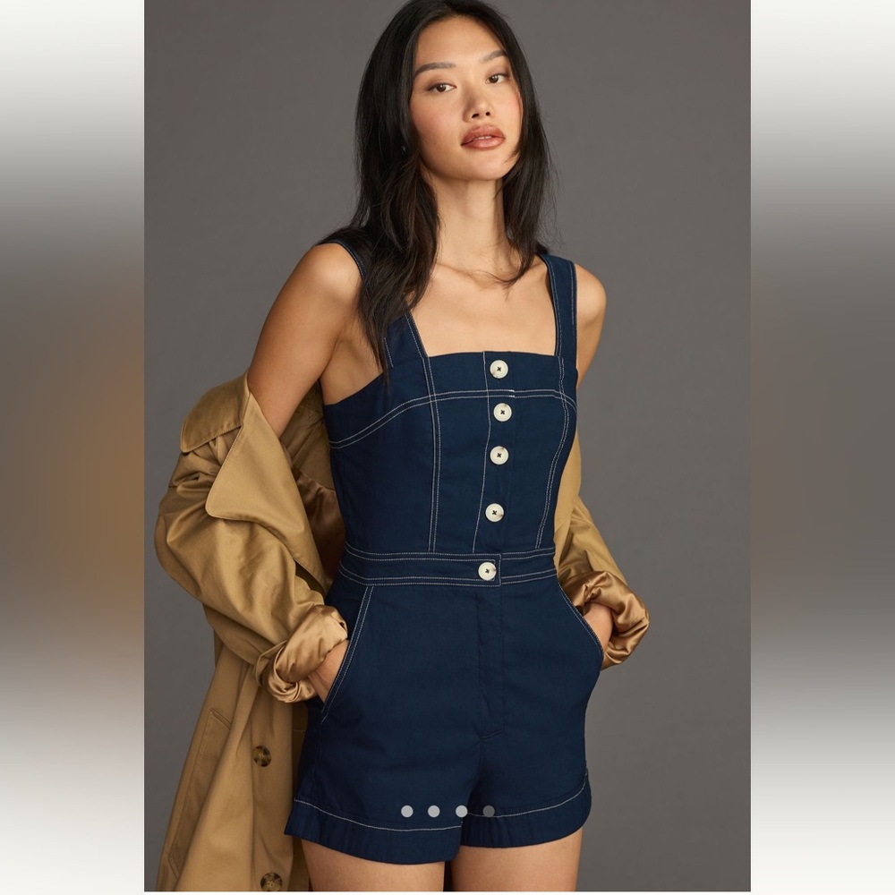 Anthropologie Maeve The Portside Button Front Denim Romper NWT Size 8